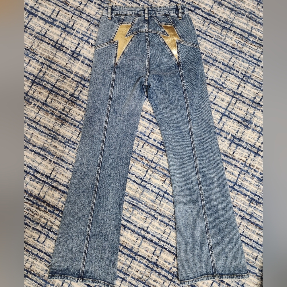 We The Free - Lightening Bolt High Waist Flair Blue Jeans